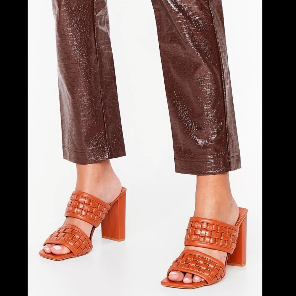 Nasty Gal Woven Moment Faux Leater Mules, Size 6